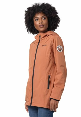 MARIKOO Übergangsjacke Damen (XS-XXL) - Atmungsaktiv, Innen Samtweicher Stoff, Kapuze, Winddicht - leichte Jacke lang - Stehkragen, 3 Taschen, verlängerter Zipper