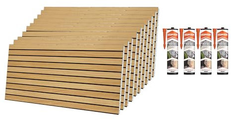 ZODEKOR Wandverkleidung Holz Styropor 3D Wandpaneele - Akustikpaneele Holzoptik Wanddeko für Küche, Badezimmer, Balkon, Schlafzimmer, Wohnzimmer | Helles Holz | 10x Paneele mit 4x Montagekleber