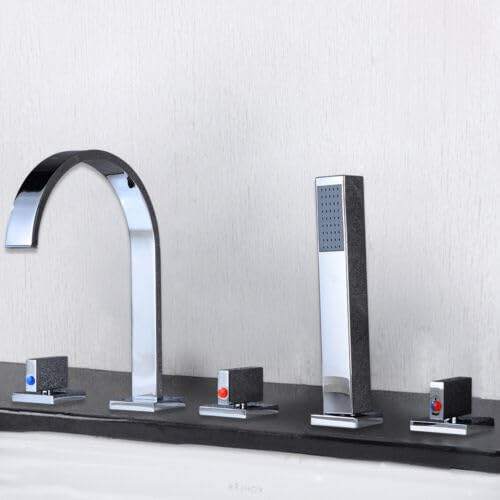 5 Loch Badewannenarmatur, Wannenarmatur armatur Badewanne Wasserfall Badewanne Duschset mit Handbrause Brausegarnitur, Bad Dusche Badezimmer Armatur, Verchromt