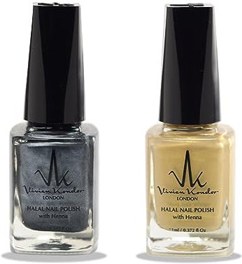 (Set Of 2) Henna Infused Permeable Nail Polish Wudhu and Vegan Friendly Long lasting Halal Polish (Decadent + Satin Gold)