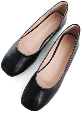 SAILING LU Flats for Women Comfortable Solid Color Soft Flats Square Toe Ballet Casual Work Shoes Dressy Slip-ons Loafers, A207-black, 7.5 UK