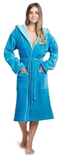 Twinzen Albornoz Mujer Azul - Algodón y Terciopelo OEKO TEX - Albornoz Mujer Ducha Albornoz Ducha Ultra Suave - Talla S