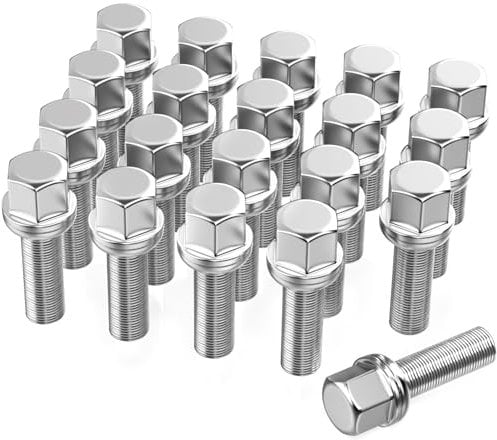 GAsupply 20 bulloni per cerchi in lega M14 x 1,5 con filettatura da 28 mm e esagonale da 17 mm, compatibili con la maggior parte dei bulloni Audi Volkswagen, Skoda Mercedes-Benz, AFTERMARKET (cromati)