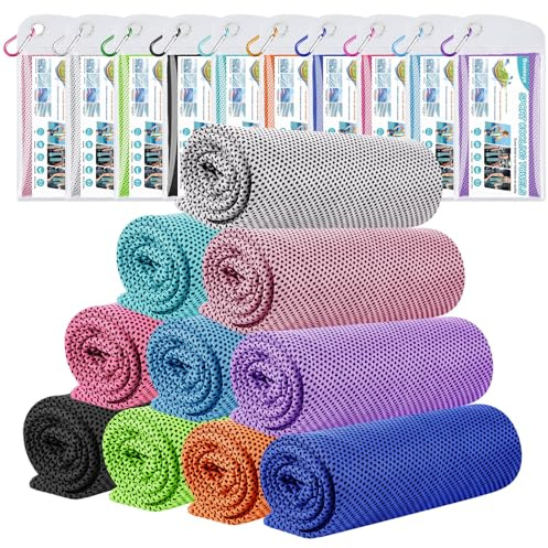 Bouiexye 10 Stück Kühlendes Handtuch 100 x 30 cm Kühltuch 10 Farben Kühlhandtuch Mikrofaser Handtuch Sofortige Cooling Towel für Sport Fitness Yoga Reise Laufen