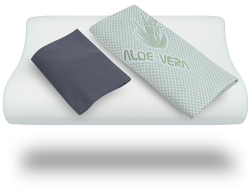 Black Forest Fox Camper Plaid Viskokissen Orthopädisches Nackenstützkissen Set 1 Aloe Vera Bezug & 1 Baumwoll-Kissenbezug, grau | Oeko-TEX (Campovolo-Grau, Aloe-Vera Viskokissen & Bezug Grau 30 x 50)