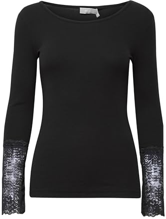 fransa FRHIZAMOND Damen Longsleeve Shirt Rundhals Baumwollmischung Skinny Fit, Größe:S, Farbe:Black (200113)