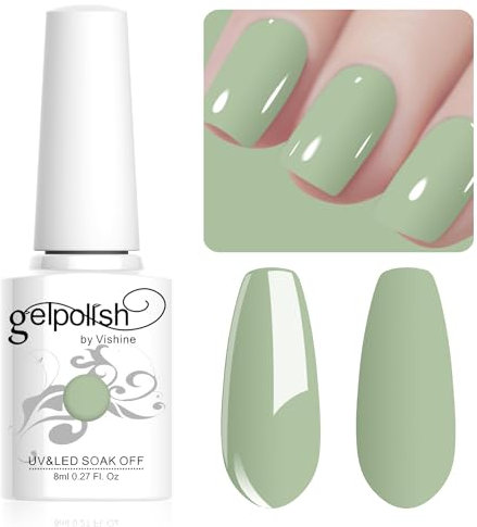 Vishine Vernis Gel Semi Permanent Macaron Vert olive Pastel Vernis à Ongles UV Gel Soft Bright Colors Longue Durée Soak Off Nail Art Manicure Salon 8ml LM225