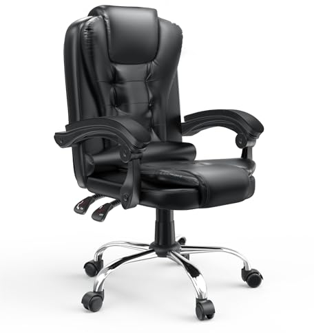 rattantree Ergonomischer Bürostuhl, Schreibtischstuhl, PU Leder PC Computerstuhl mit Gepolsterter Armlehne und Weiche Kopfstütze, Rückenlehne, Neigungsfunktion, Höhenverstellbar, Chefsessel, Schwarz