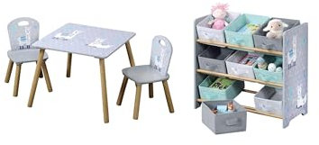 Kesper | Kindertisch Set mit 2 Stühlen und Aufbewahrungsregal | Material: Faserplatte/Holz | Farbe: Alpaka