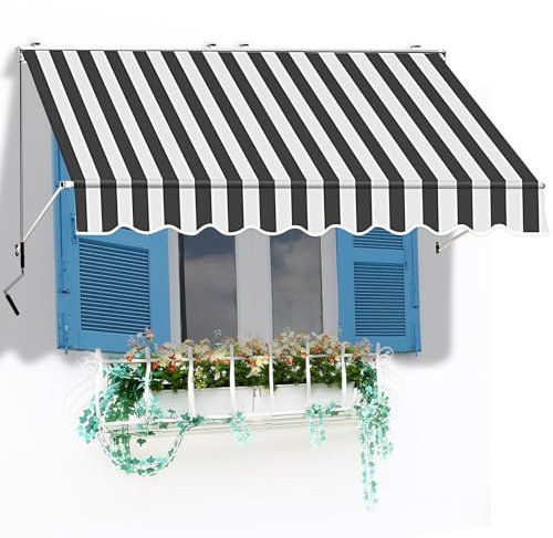Klemmmarkise Senkrechtmarkise außen Ausziehbar & Blickdicht | Vertikalmarkise mit Handkurbel | Balkon-Sichtschutz & Windschutz for Garten & Terrasse Wasserfest(Color:Gray+W,Size:250x80cm/98.4x31.4in)