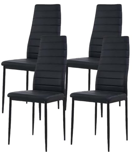 ZZINOKE Esszimmerstühle 4er Set, Kunstleder, SGS-geprüft, Hohe Rückenlehne, Wasserdicht, Küchenstuhl, Esszimmer Stühle oder Esstisch Stuhl, Schwarz