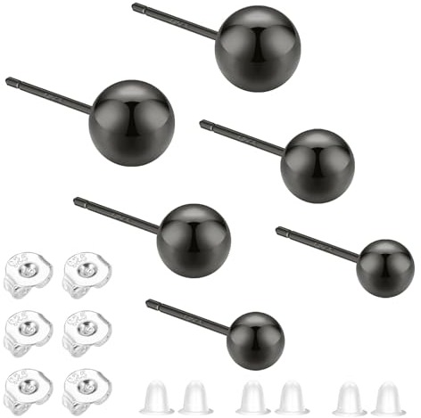 6 PCS Boucles D'oreilles Femme,Boucle Doreille Femme,Boucle D'oreille Homme,Boucle d Oreille Homme,Boucles D'oreilles Femme Argent,Boucle D'oreille Homme Noir,Argent Sterling S925,3 Paires(3-5mm)