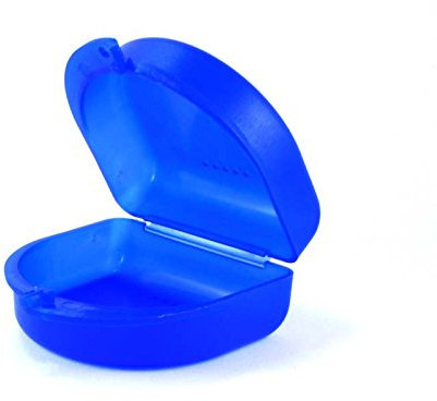 Dr. Bauer's Zahnspangenbox, KFO-Dose, Hygienische Aufbewahrungsbox für Zahnspangen, Prothesen, mit Luftlöchern (blau, 4,10cm hoch)