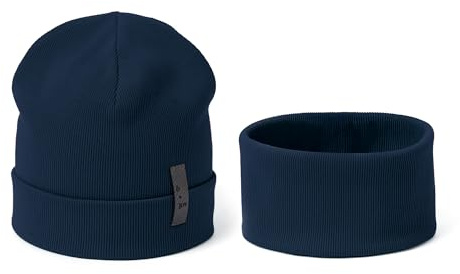 Bubalove Babymütze und Babyschale Set | Kinder Cap und Schal für Kleinkind | Baumwollmütze Schalmütze Kinder | Übergangsmütze Beaniebabys Baumwoll Mütze Kleinkinder | G: 6-12 Jahre Marineblau