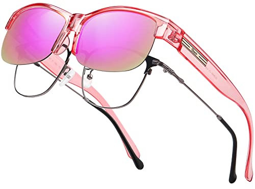 DUCO Herren und Damen Sonnenbrillen Polarisiert Unisex Brille Überbrille für Brillenträger Fit over Polbrille 8960 (Transparent Pink Rahmen Revo Lila Linse)