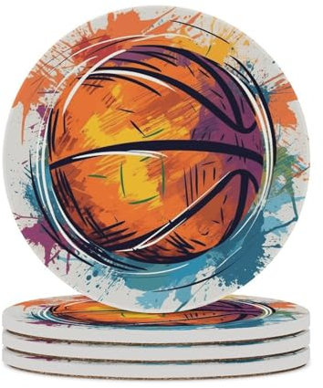 Untersetzer aus Steingut, bunt, bedruckt, rund, hitzebeständig, Getränkeuntersetzer mit Korkboden für Arten von Tassen, Heimdekoration, 10,4 cm, 4 Stück