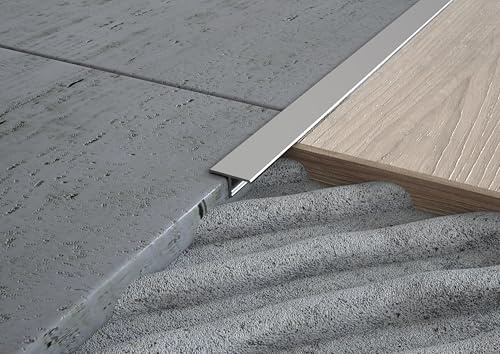 MINUTA PROFILI Profilo Alluminio Coprigiunto A T Per Pavimenti Di Pari Livello Profili Alluminio Buona Resistenza Sollecitazioni Profili In Alluminio Facile Installazione (LUCIDO, 10 MM)