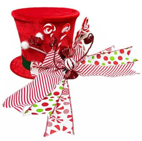 Cappello topper dell'albero di Natale Topper di albero di Natale pieghevole con arco Candy Canne Topper Decorazioni dell'albero di Natale per l'arredamento della casa di Natale, Topper Stitch Toppe