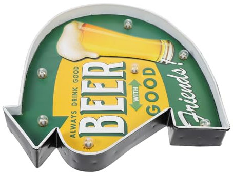 Kreatives Leuchtschild Bier aus Eisen, Gelb Grün, Batteriebetrieben