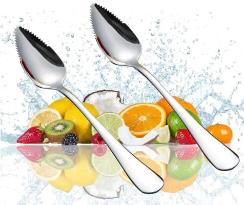 OUDQFCJ 2 PCs Cuillère à Kiwi, Avec Dents, en Acier Inoxydable, Cuillère à Dessert, Cuillère à Fruits avec Bord Ondulé, Pour Kiwis, Pommes, Pamplemousses, 304 Acier Inoxydable