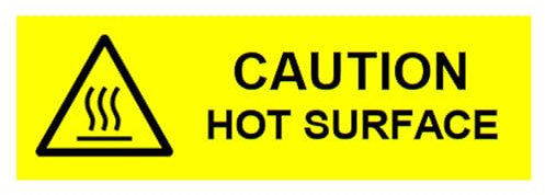 50mm x 150mm Bright Yellow Caution Hot Surface Hazard Label - Waterproof Polypropylene Warning Kitchen Sign (Pack of 5)