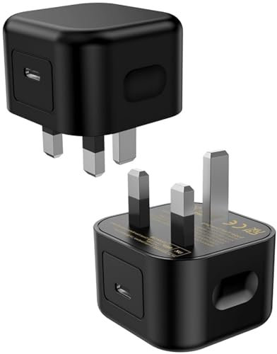 USB C Fast Charger Plug 25W,2-Pack PD Power Adapter for phone, Ultra-Portable USB C Wall Charger UK -Balck