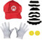 GWAWG Mar Lu Kostüm-Sets, Mar Hat Lui Hut Schnurrbart Weiße Handschuhe Kostüm Zubehör Bros Verkleidung für Erwachsene Kinder Halloween Karneval Cosplay Geburtstagsfeier (Rot)