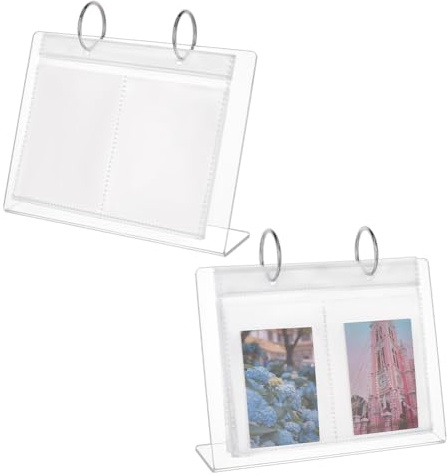 FINGERINSPIRE 2 Stück Mini Fotoalbum Aus Acryl Für Den Schreibtisch Fasst 11.5x8cm Dicke Durchsichtige Foto Aufbewahrungsständer Aus Acryl Für Den Schreibtisch Mit 68 Taschen Perfekt Für Bilder