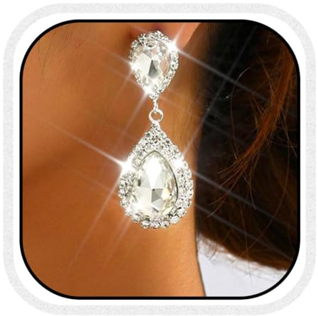 Unicra Teardrop Hochzeit Ohrringe Silber Strass Braut Ohrringe Kristall baumelnden Schmuck für Frauen und Bräute (Silber)