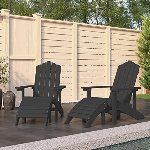 Lauuoeriau Home & Garden,Furniture-Garden Adirondack Stühle 2 Stück mit Fußhockern HDPE Anthrazit