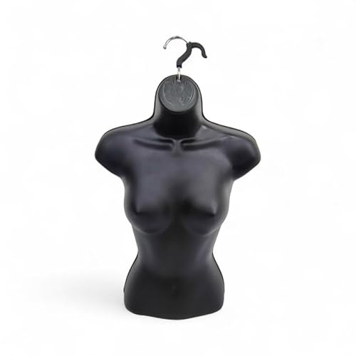 Matt Black-Half Hanging Female Mannequin Torso – Lightweight Hollow-Back Display Bust – Wall-Mountable Polyethylene Body Form