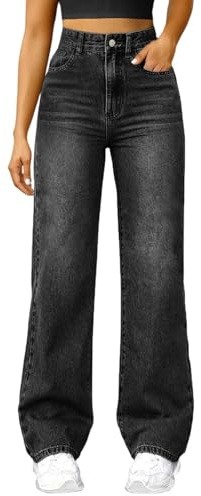 Damen Jeans Weites Bein High Waist Stretch Baggy Wide Leg Jeans Gothic Baggy Denim Hosen Hohe Taille Punk Lose Gerade Hosen und Mädchen Streetwear