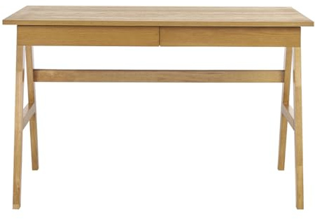 Miliboo Design Schreibtisch mit Stauraum, 2 Schubladen, helles Gummibaumholz, Länge 120 cm, Brook