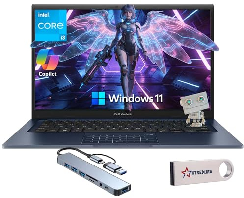 ASUS Vivobook 14 FHD Laptop, Intel Core i3-1315U, 8GB RAM, 256GB PCIe SSD, External DVD Drive & USB Flash Drive, Wi-Fi, HDMI, Webcam, Long Battery Life, Touchpad, Quiet Blue • Windows 11