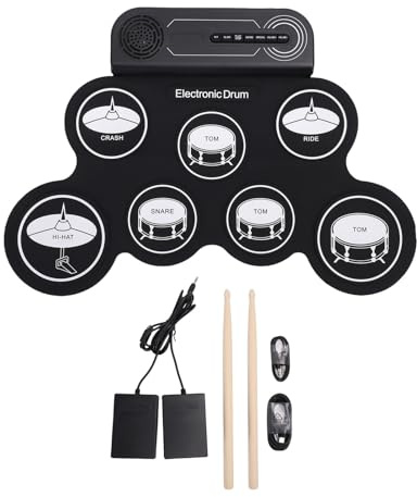 POENVFPO Drum-Pad und Sticks, Roll-up-Übungspad für Elektrisches Schlagzeug mit Integriertem Lautsprecher, Wiederaufladbar und Langlebig