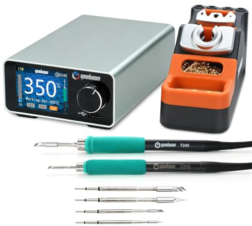 GEEBOON TC22 240W Soldering Station with 4 Tips for T12/T115/T210/T245 | 2 C245 and 2 C210 Soldering Iron Tips, Advanced Temperature Control Algorithm Soldering Iron (T245&T210, SDC02)
