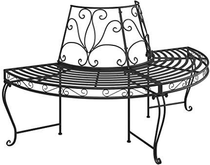 YUTAASU Halbrunde Baumbank Ø160 cm aus Stahl in Schwarz, Gartenbank halbrund Metall für Gartenmöbel, Baumbank schwarz Stahl für Terrasse und Außenbereich