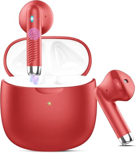 Wireless Bluetooth Earbuds in Ear, 32Hrs Playtime, Noise Cancelling Mic Red
