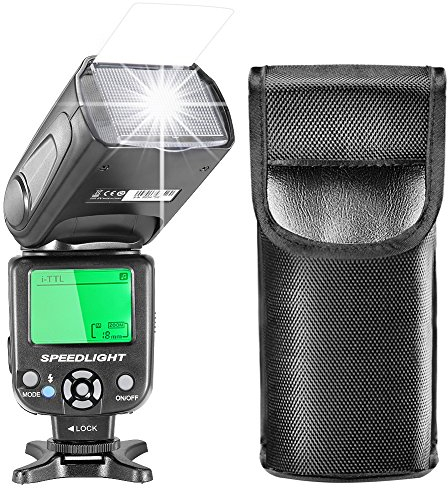 Neewer i-TTL Blitzgerät mit LCD-Display, Diffusor und Tasche für Nikon DSLR, wie Nikon D7200 D7100 D7000 D5500 D5200 D5200 D5100 D3300 D3200 D3100 D500 D60 D50. (NW-562)