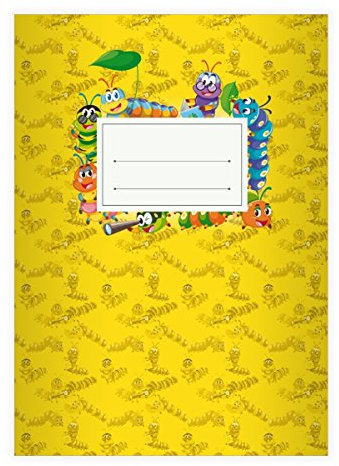 Kartenkaufrausch 4 Lustige Raupen DIN A4 Schulhefte, Rechenhefte mit schlauen kleinen Raupen in gelb Lineatur 22 (Kariertes Heft)