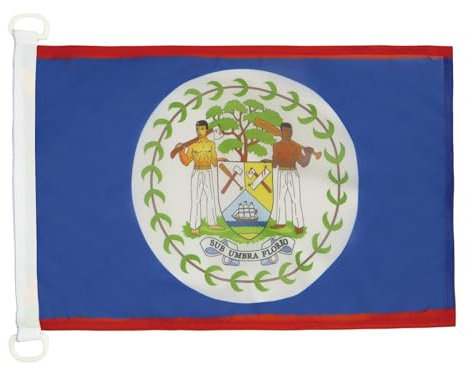 AZ FLAG - Drapeau Belize - 45x30 cm - Pavillon Nautique Bélizien Spécial Bateau Et Extérieur En Maille Bloquée Avec Anneaux Plastiques Intégrés - 30g