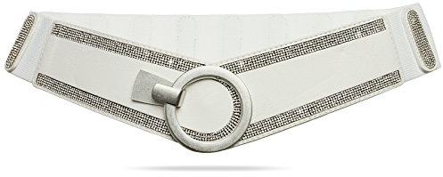 Caspar GU315 Damen elastischer breiter Glitzer Strass Taillengürtel, Farbe:weiss, Gürtelgröße:75 [für Körperumfang 75-90 cm]