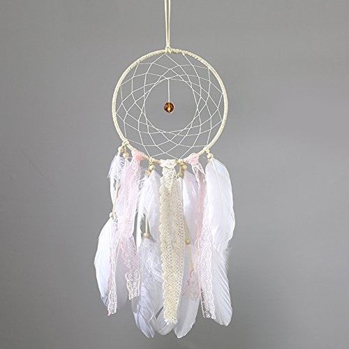Tree of Life Traumfänger Glow in the Dark handgefertigt mit Perlen Feder Quaste Wand hängende Dekoration Room Decor Party Hochzeit Ornament – Weiß Stil Nr. 4
