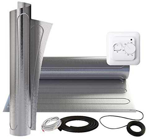 4m² Laminat Fußbodenheizungs-Set Laminatheizung + M2-weiß Thermostat-Schalter