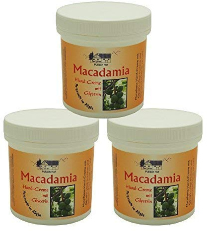 6 x 250 ml Macadamia Hand-Creme mit Glycerin vom Pullach Hof zur Pflege trockener und beanspruchter Hände