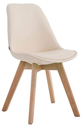 CLP Esszimmerstuhl Manado mit Kunstlederbezug | Lehnstuhl mit Holzgestell | Polsterstuhl erhältlich | Sitzhöhe 47 cm, Farbe:Creme, Gestell Farbe:Natur