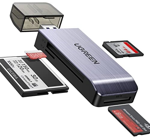 UGREEN SD Card Reader USB 3.0 Memory Card Adapter 5Gbps for SD, SDXC, SDHC, Micro SD, Micro SDXC, Micro SDHC, MMC, CF, MS, Read on 4 Cards Simultaneously at Mac OS, Chrome OS, Windows, Linux etc