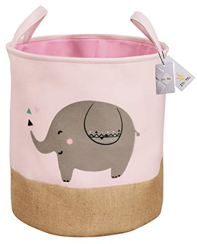 Znvmi Faltbare Aufbewahrungskorb Große Baby Wäschekörbe Wäschesammler Kinderzimmer Aufbewahrungsbox Stoff Runde Spielzeugkiste Cartoon Elefant - Rosa