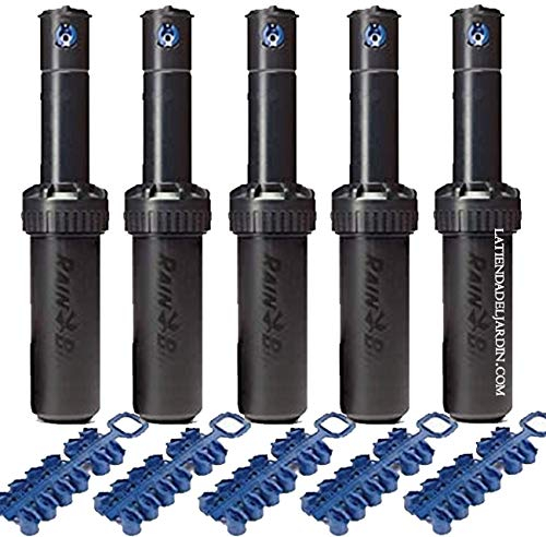 Suinga Pack 5 Aspersor Rain Bird 5004 Plus. Alcance 7,6 a 15,2 Metros. Permite paralizar el riego Desde la Tapa del aspersor. Rosca 3/4 Hembra, Negro