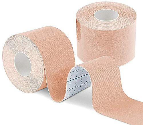 Kinesiologie-Band (5m ungeschnittene Rolle) Sportband unterstützt und schützt Muskeln, Knie, Schultern und Plantarfasziitis | Wasserdicht & hypoallergen | Beige ungeschnittenes Kinesio Tape (2 Rollen)